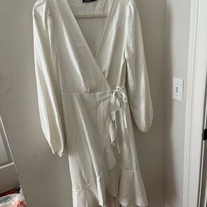 Boohoo White long sleeve wrap dress Dress